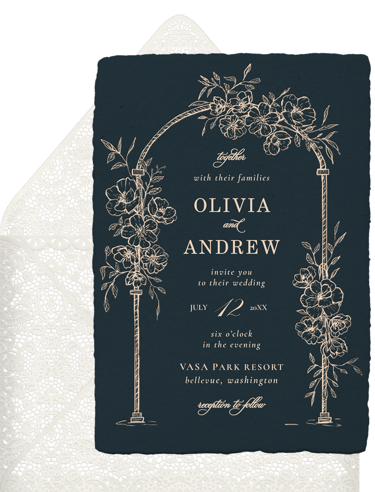 Handdrawn Floral Arch Invitation in Blue