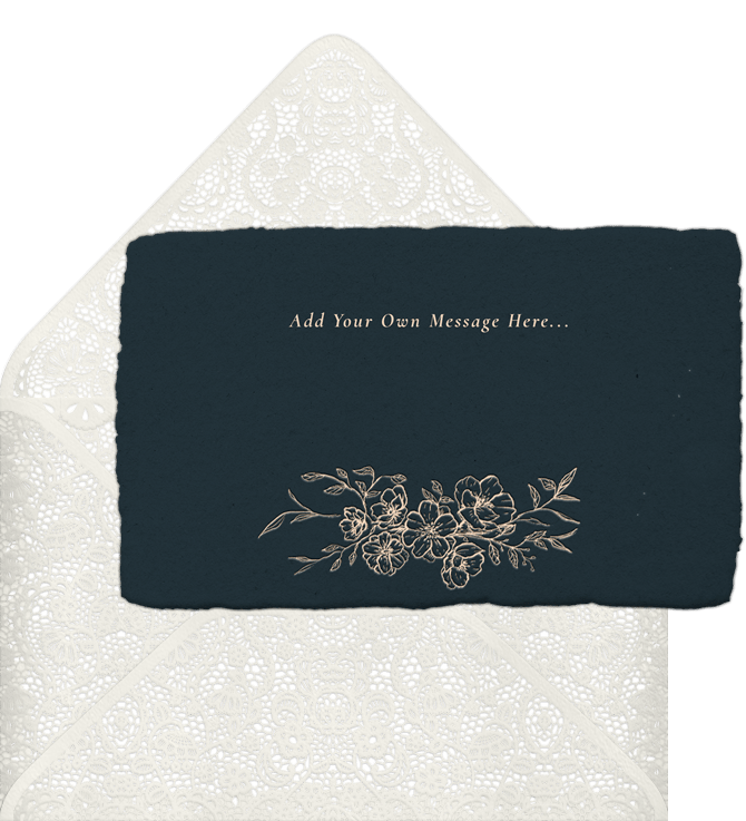 'Handdrawn Floral Arch' Wedding Thank You Note in Blue