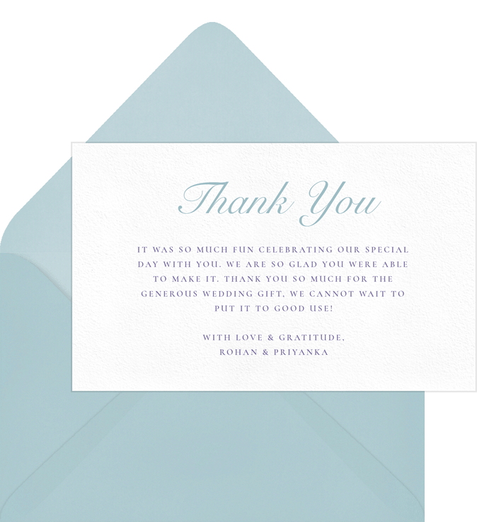 'Ornamental Silk' Wedding Thank You Note in Blue