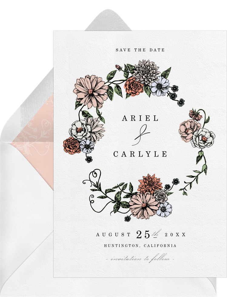 Romantic Floral Border Save the Date in Orange