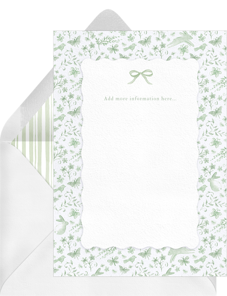 'Romantic Meadow' Baby Shower Save the Date in Green