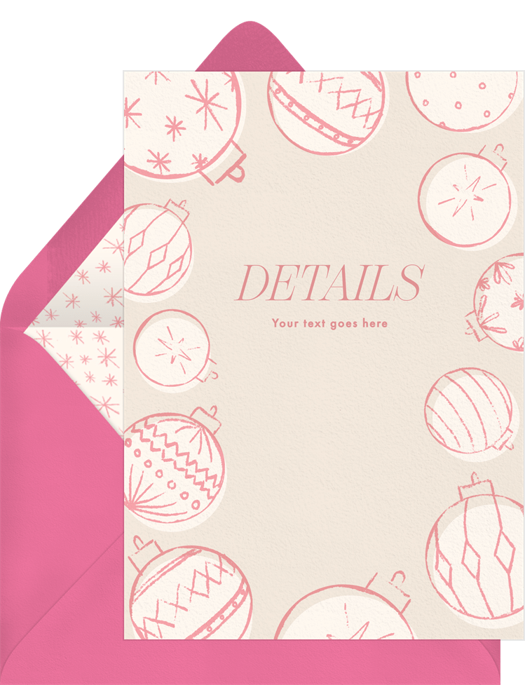 'Whimsical Vintage Ornaments' Holiday Greetings Card in Pink