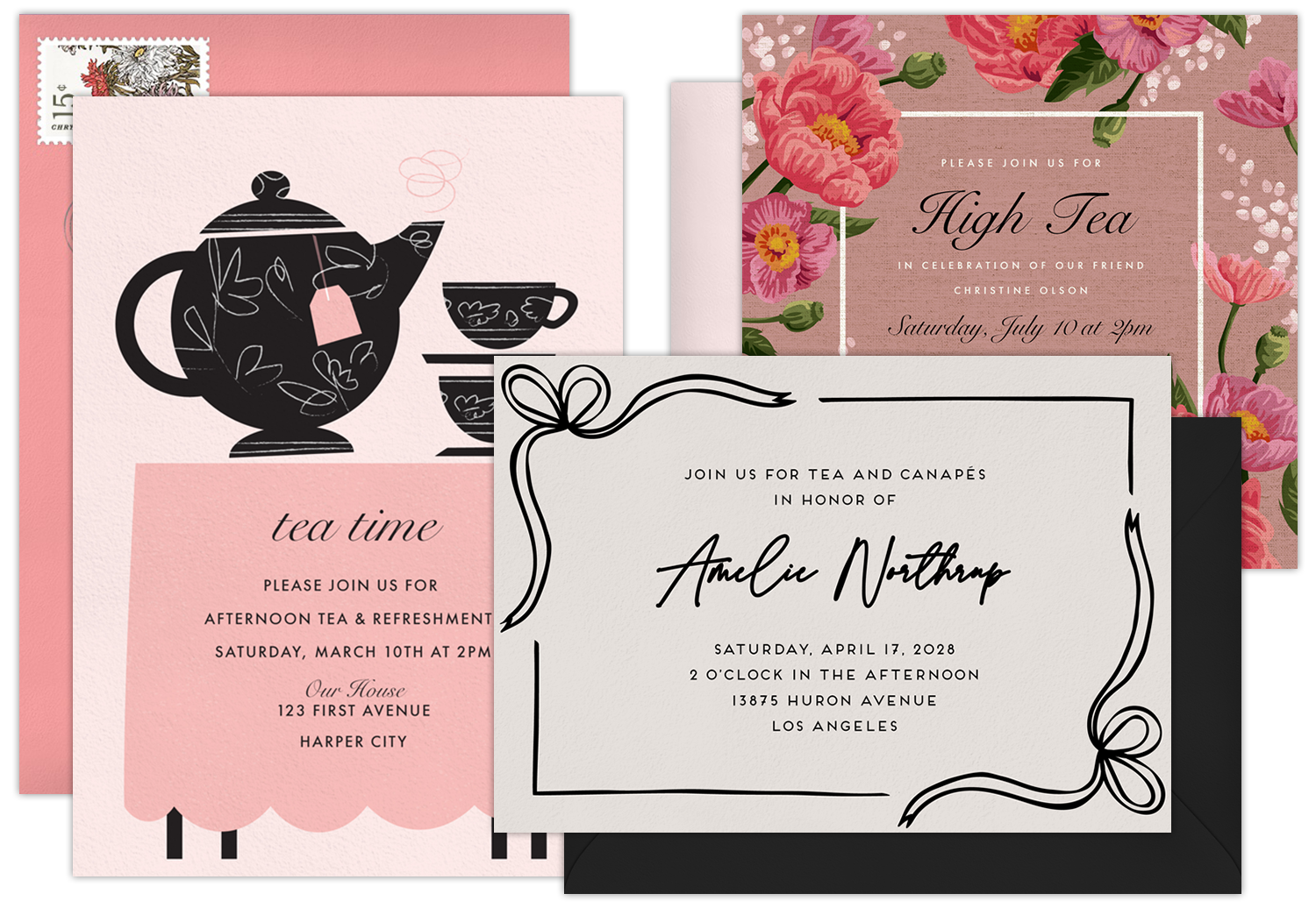 Digital Tea Party Invitations with Animated Envelopes & Built-In RSVP Tracking